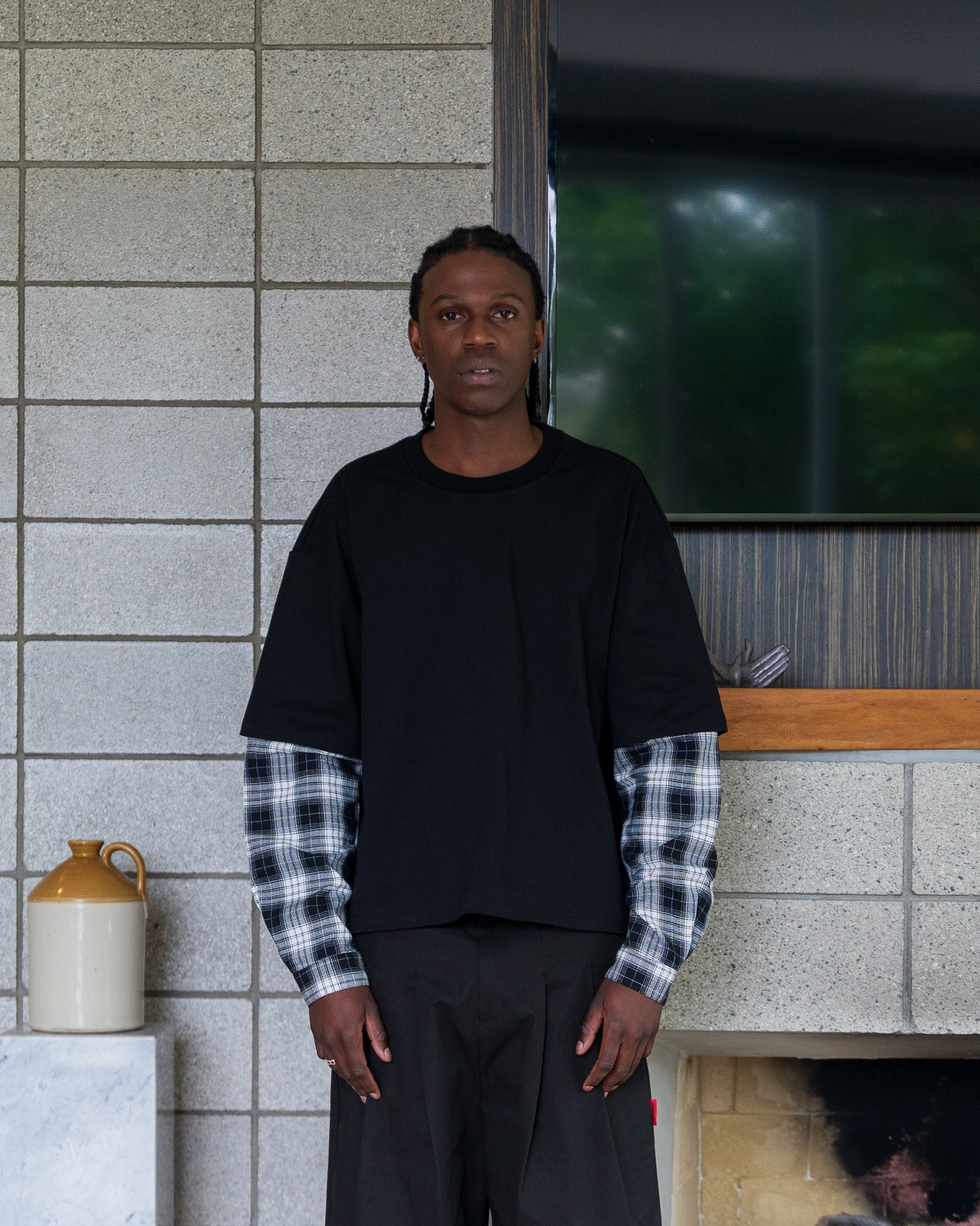 FLANNEL Layered T-Shirt (Black)