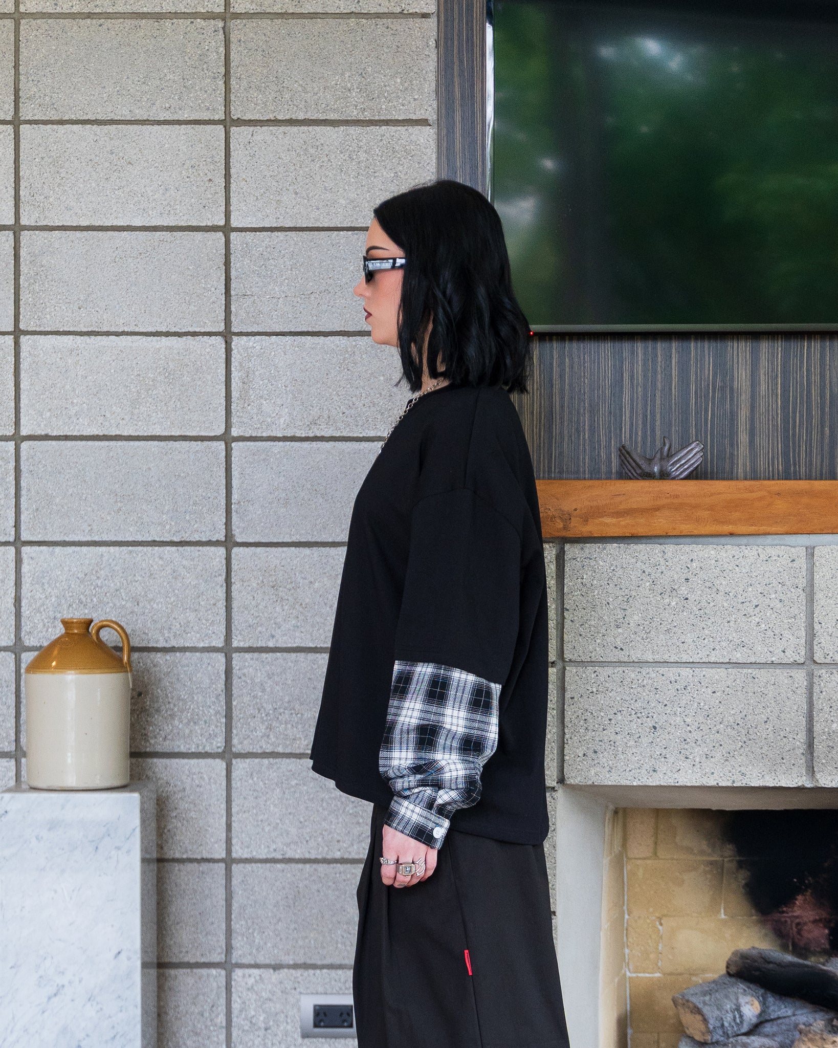 FLANNEL Layered T-Shirt (Black)