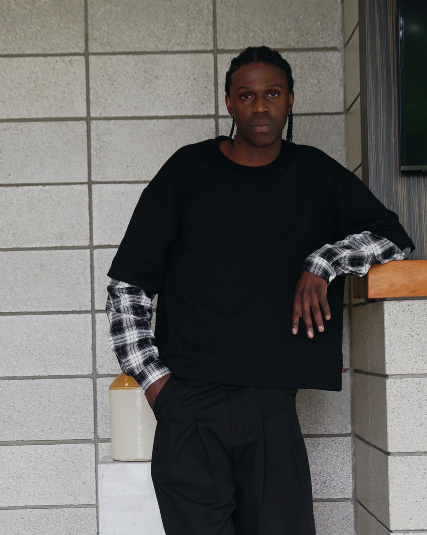 FLANNEL Layered T-Shirt (Black)