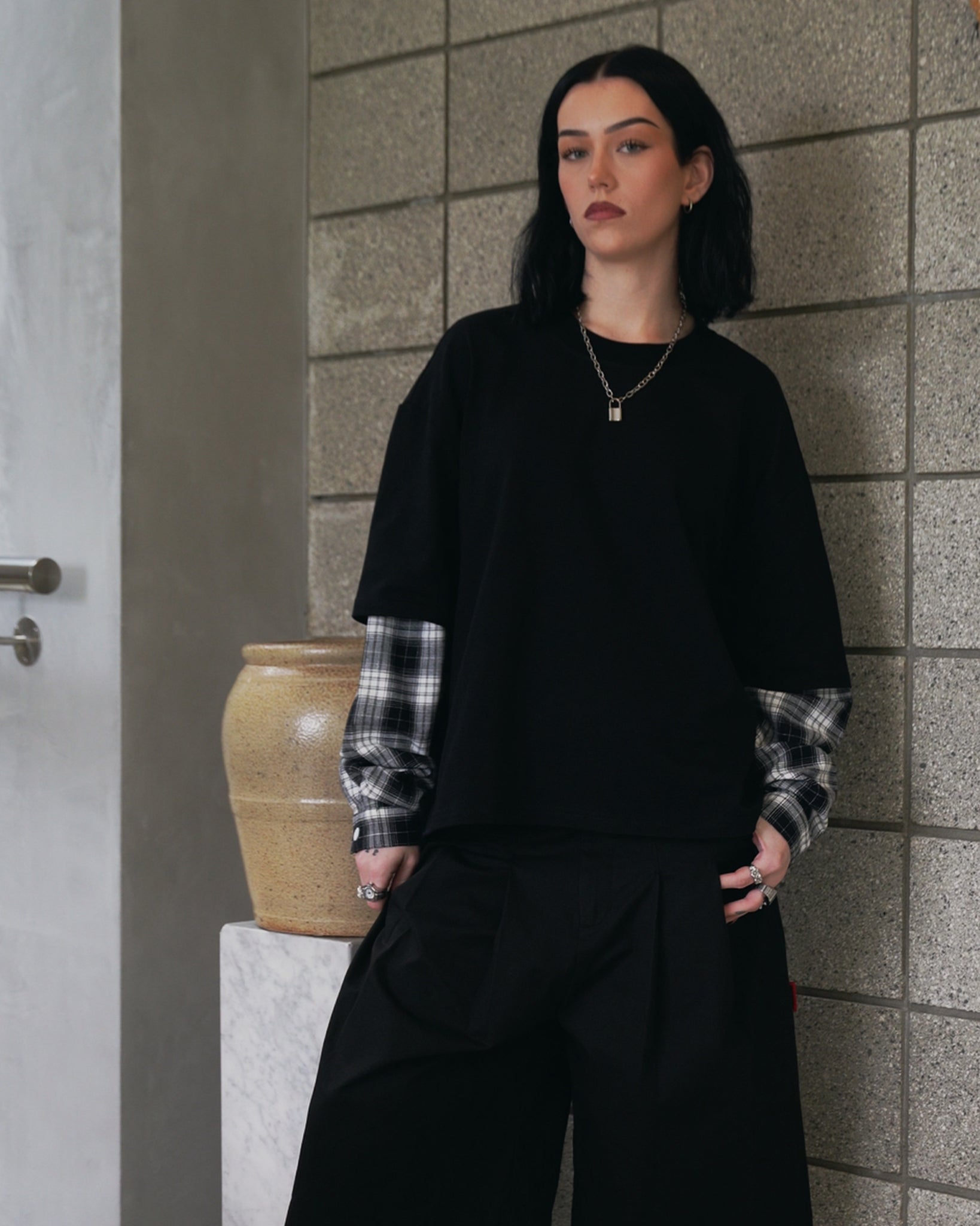 FLANNEL Layered T-Shirt (Black)