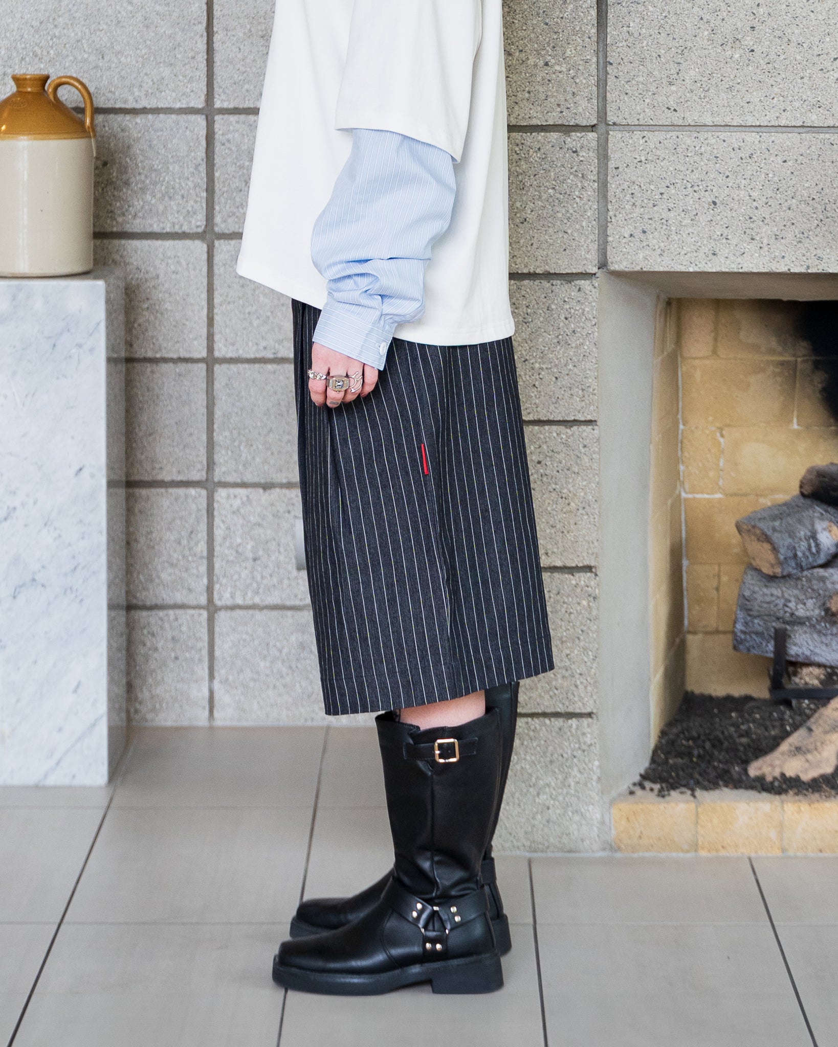 SHIBUYA Pleated Denim Short (Pinstripe)