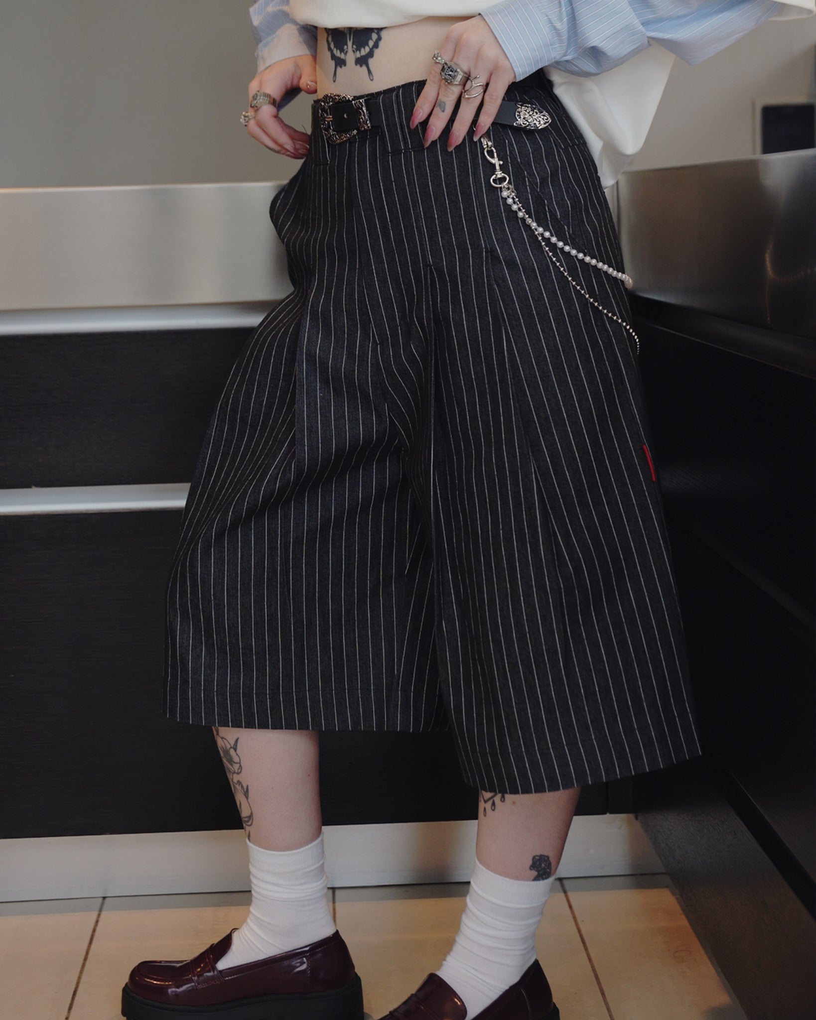 SHIBUYA Pleated Denim Short (Pinstripe)